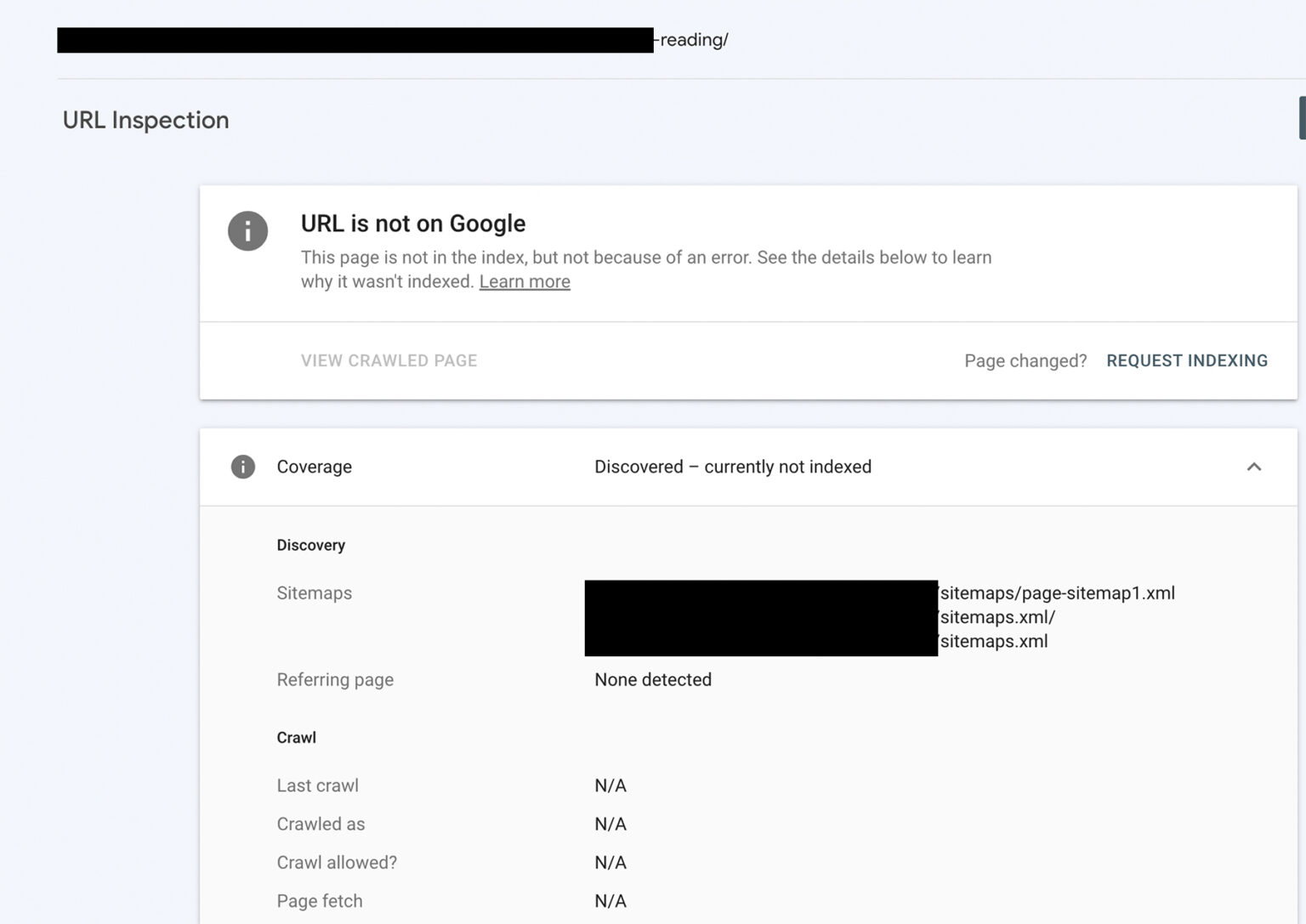 Discovered currently not indexed status excluded in Search Console