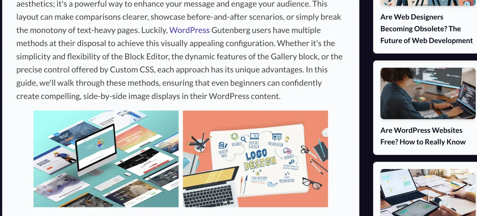 Two images side by side in WordPress Gutenberg editor