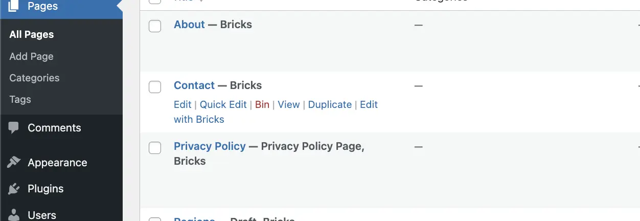 Duplicate link option appearing in WordPress admin table
