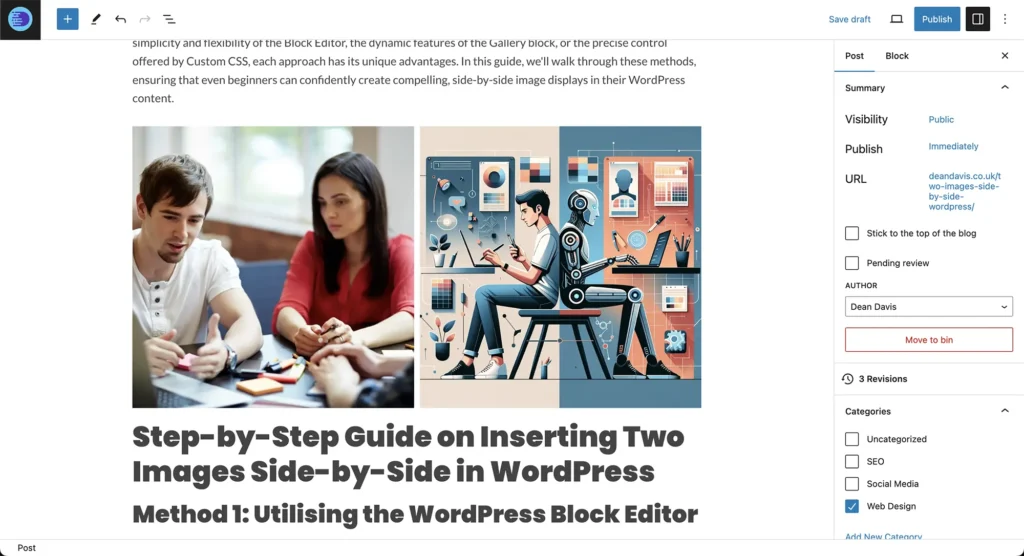 Two images side by side in WordPress.