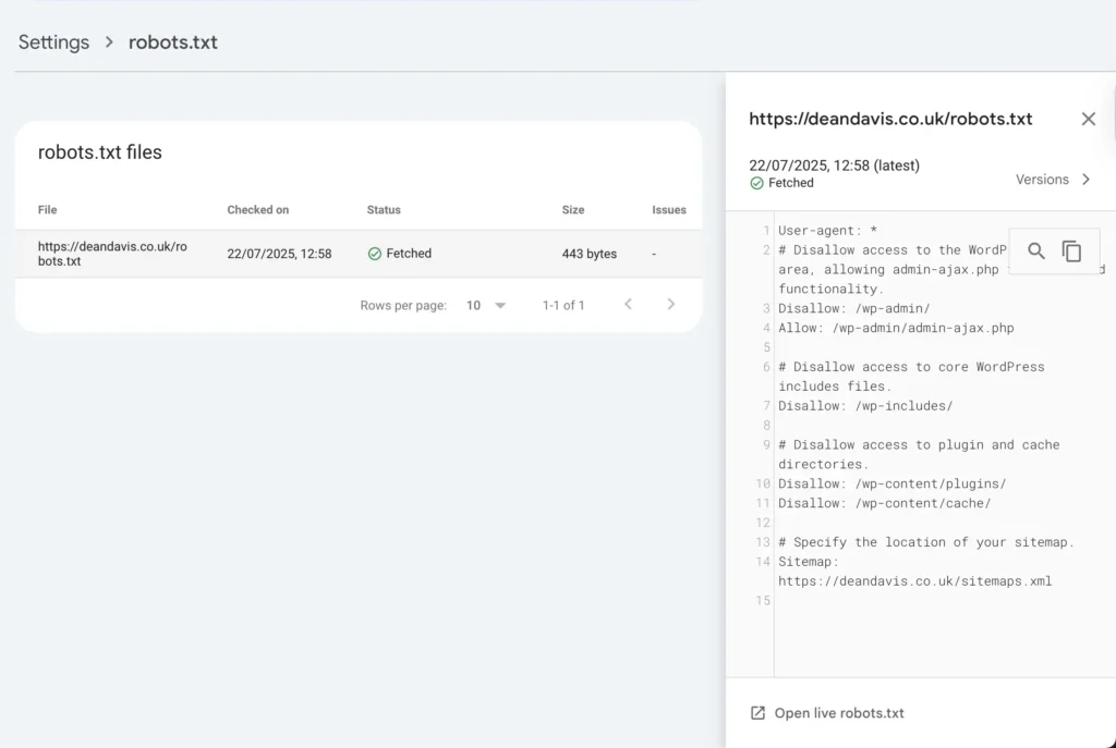 Fetched robots txt file