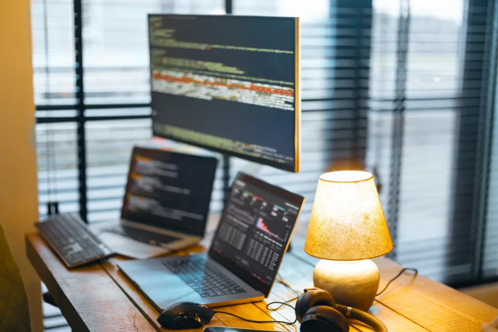 programmer workplace with computers