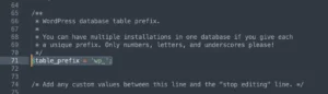 Wp config file showing preset