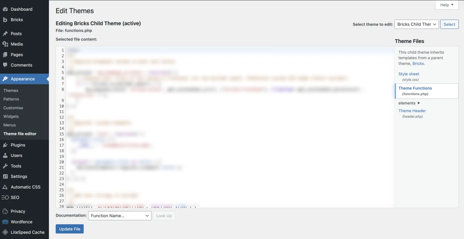 functions php edit